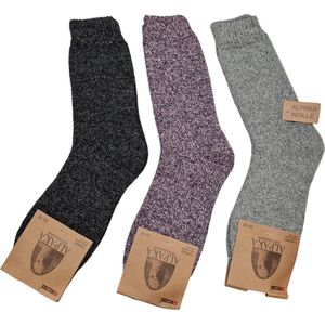 Alpaca Wollen Sokken- Huissokken - Wintersokken - Thermosokken - 3Pack – Zwart Paars Grijs - 39-42