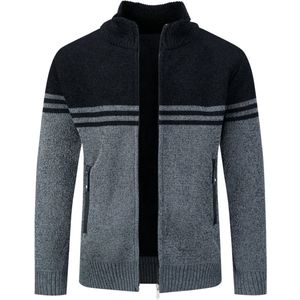 Allthemen Heren Cardigan met Opstaande Kraag - Gestreepte Ritssluiting - S