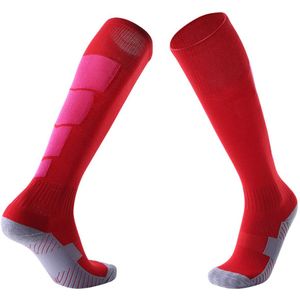 1 paar - Kniehoge sportsokken - Verdikte badstof met schokabsorptie en antislipfunctie - Unisex - Volwassene (past bij schoenmaten 39-45) - Rood