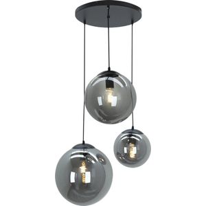 Olucia Dolf - Design Hanglamp - 3L - Glas/Metaal - Grijs;Zwart - Rond - 55 cm