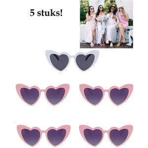 T.O.M.- DEAL- 5x Hartjes zonnebril - Roze- Wit- Vrijgezellenfeest- Bruiloft - Bachelorette - Festival bril - Zonnebril dames- Carnaval- Foute bril- Verkleedpartij