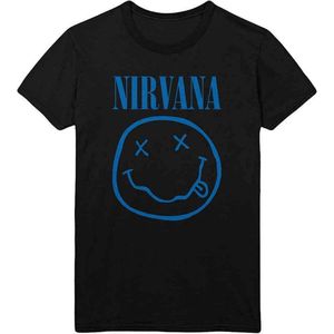 Nirvana - Blue Happy Face Heren T-shirt - L - Zwart