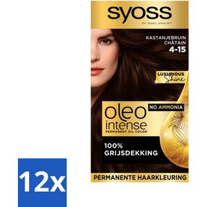SYOSS - Oleo Intense 4-15 Kastanje Bruin - Haarverf - Zonder Ammoniak - Grijsdekking - Langdurige Kleur - Voordeelverpakking - 12 stuks