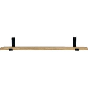 GoudmetHout - Massief eiken wandplank - 180 x 15 cm - Licht Eiken - Inclusief industriële plankdragers L-vorm UP mat zwart - lange boekenplank