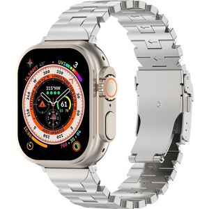 Strap-it Titanium Butterfly band - geschikt voor Apple Watch Series 1/2/3/4/5/6/7/8/9/Ultra (2) - Stevig en lichtgewicht titanium bandje voor iWatch - maat 42 / 44 / 45 / 49mm - zilver