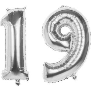 19 Jaar Folie Ballonnen Zilver- Happy Birthday - Foil Balloon - Versiering - Verjaardag - Man / Vrouw - Feest - Inclusief Opblaas Stokje & Clip - XXL - 115 cm