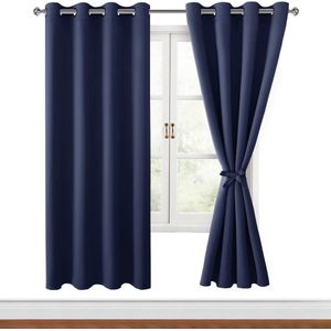 JGS ® Stijlvolle Donkerblauwe Verduisteringsgordijnen met Ringen voor Slaapkamer en Woonkamer, 2 Stuks, 140x200 cm