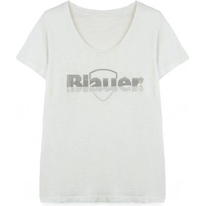 Blauervoor vrouwen. 24SBLDH02335 Glitter Degradé T-shirt wit (L), Casual, Katoen, Korte mouwen