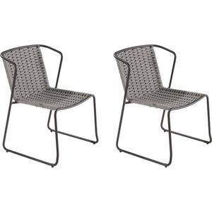 NATERIAL - Set van 2 tuinstoelen LIVIA - 2 x tuinfauteuils - 63,5 x 58 x 80,5 cm - Stapelbaar - Terrasstoelen - Eetkamerstoelen - Aluminium - Polyester - Antraciet/Grijs - Tuinstoel - Stapelbare stoel
