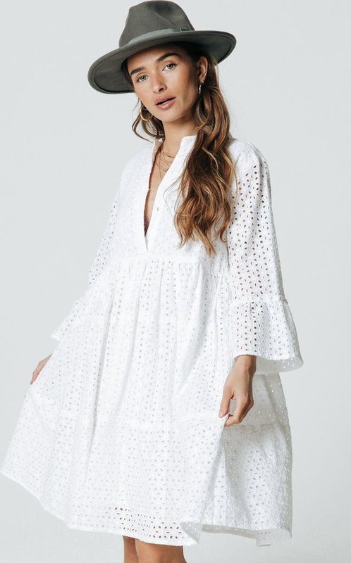 Colourful Rebel - Indy - Boho Jurk - Met Broderie Anglaise - 100% Katoen