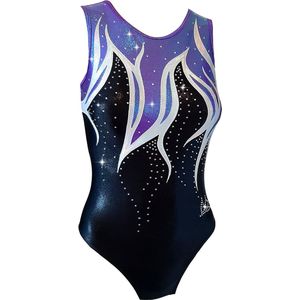 Fairysports Turnpakje Twilight maat 116-122 meisjes gympakje indigo zilver zwart met zilveren steentjes