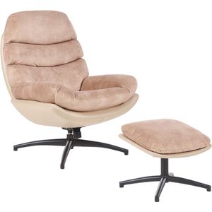 EIDE - Fauteuil met hocker - Zandbeige - Fluweel