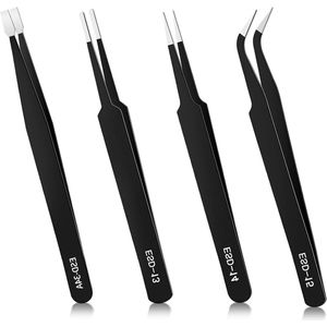 Zeynomax - Antistatische roestvrijstalen precisie pincet set - 4-delig voor modelbouw en elektronica ambachten - anti-magnetisch.