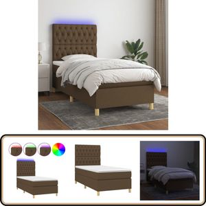 vidaXL Donkerbruine Boxspring met LED en Matras Boxspring Bed - Donkere Bruine Boxspring - Led Boxspring - Verstelbare Hoofdbord - Pocketing Matras