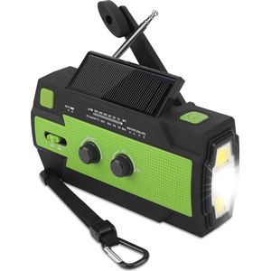 Noodradio Draagbare Zonne-radio AM/FM Zwengelradio 4000 mAh Oplaadbare Dynamo Bouwplaatsradio Waterdicht Led-lamp Powerbank Groen met Noodweer Functie