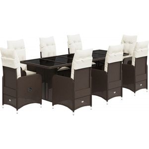 vidaXL - 9-delige - Bistroset - met - kussens - poly - rattan - bruin