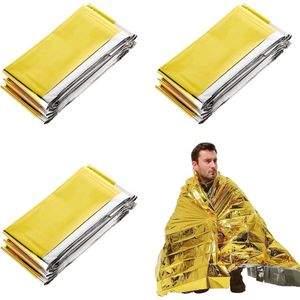 Thermodeken - nooddeken, - goud\zilver - 3 stuks - 210 x 160 cm - thermo-overlevingsdeken - reddingsdeken - beschermt tegen kou, regen, hitte en wind - buiten