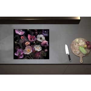 Inductieplaat Beschermer - Boeket van Stilleven in Witte en Roze Kleuren - 59x50 cm - 2 mm Dik - Inductie Beschermer - Bescherming Inductiekookplaat - Kookplaat Beschermer van Wit Vinyl