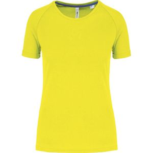 Gerecycled damessportshirt met ronde hals Fluorescent Yellow - L