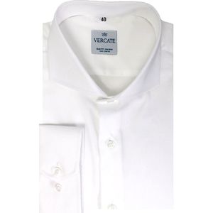 Vercate - Strijkvrij Overhemd - Wit - Slim Fit - Katoen Satijn - Lange Mouw - Heren - Maat 43/XL