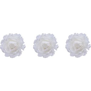 3x stuks decoratie bloemen wit met veertjes op clip 11 cm - Decoratiebloemen/kerstboomversiering/kerstversiering