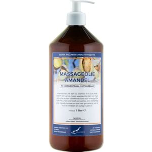 Massageolie Amandelolie 1 liter met witte pomp - amber fles - 100% natuurlijk - biologisch en koud geperst