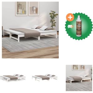 vidaXL Slaapbank uitschuifbaar 2x(100x200) cm massief grenenhout wit - Bed - Inclusief Houtreiniger en verfrisser