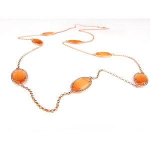 Zilveren halsketting halssnoer collier roos goud verguld Model Oval met oranje stenen