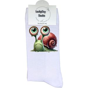 Slak - Opkikker - Grappige sokken - Valentijn cadeau - Verjaardag cadeau - Sint cadeau - Leuke sokken - Vrolijke sokken - Te laat - Sorry - Post - Cadeautje - Grappig cadeau - Kerstcadeau - Vaderdag - Moederdag - Socks maken Happy - 37-44