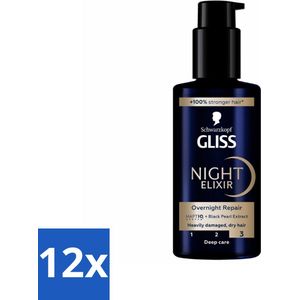 Gliss - Haarserum - Night Elixer Overnight Repair - Herstel van Beschadigd Haar - 100 ml - Voordeelverpakking - 12 stuks