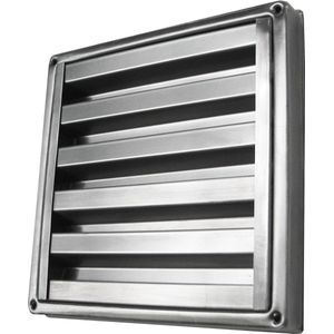 Paneir Airdesigns - Regeninslag werend ventilatierooster vierkant 185 mm x 185 mm - vaste lamellen - uitneembaar insectennet - geborsteld RVS