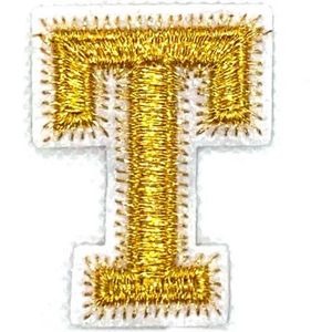 Alfabet Letter Strijk Embleem Patch Goud Wit Letter T / 3.5 cm / 4.5 cm