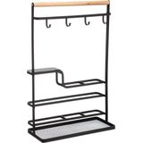 5Five keuken organizer Blackwood - 4 haakjes - 29 x 12 x 44 cm - zwart - mesh metaal - keukenrek