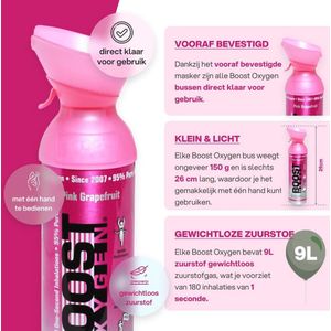 Natuurlijke Zuurstof Inhalator - 95% Puur voor Concentratie, Energie en Herstel - 9L - Roze Grapefruit