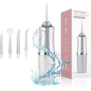 Waterflosser - Monddouche Elektrisch - Neusdouche - Monddouche - Flosapparaat - Draagbare waterflosser - 300 ml - 3 standen - 4 Opzetstukjes - Geschikt voor reizen, beugels thuis en brugverzorging - Kerstcadeau - Wit