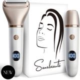 2-in-1 Ladyshave met Display - Gezicht - Oksels - Benen - Bikinilijn - Sansbeauté® - Scheerapparaat Vrouw - Gezichtsontharing Dames - Trimmer Vrouw - Ladyshaves Bikini - USB Oplaadbaar