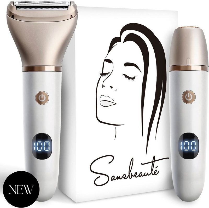 2-in-1 Ladyshave met Display - Gezicht - Oksels - Benen - Bikinilijn - Sansbeauté® - Scheerapparaat Vrouw - Gezichtsontharing Dames - Trimmer Vrouw - Ladyshaves Bikini - USB Oplaadbaar