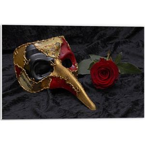 Forex - Goud/Rood Masker met Rode Roos - 60x40cm Foto op Forex