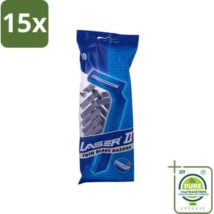 15 x Laser 2 - Ready Razor - Wegwerp - Voor Mannen - 10 Mesjes - Grootverpakking - Scheermesjes - Scheermesjes Voor Mannen - Wegwerpscheermesjes - Scheermesjes 2 Bladen - Gladde Scheerbeurt