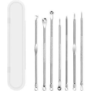 Comedonenlepel - Set Van 7 - Comedonendrukker - Mee-Eters Verwijderen - Blackhead Remover - Professionele Kit - Mee Eter Verwijderaar - Acne Verwijderen Set - Mee Eter Lepel - Comedonenlepel - Puistenset - Zilver