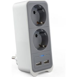 Caliber Stopcontact splitter - Stekkerdoos - Verdeelstekker 2-voudig met 2 USB poorten - Overspanningsbeveiliging (HPS1202U)