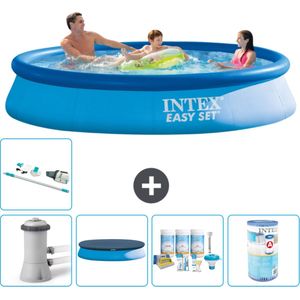 Intex Rond Opblaasbaar Easy Set Zwembad - 366 x 76 cm - Blauw - Inclusief Pomp Afdekzeil - Onderhoudspakket - Filter - Stofzuiger