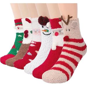 6 Paar Dikke Zachte Sokken voor Dames - Warme Fluffy Katoenen Sokken voor Herfst en Winter, Ideale Kerstcadeaus, Maat 35-40