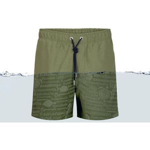 Ramatuelle Zwembroek Jongens - Magic print Zwembroek  - Print wordt zichtbaar zodra de stof nat wordt. - Maat 92 - Kleur  Groen / Khaki