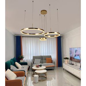 Chandelix - Luxe Hanglamp - Woonkamer - 3 Ringen - met Afstandsbediening en App - Dimbaar - In hoogte verstelbaar - Woonkamer verlichting - Slaapkamer verlichting - Smartlamp - Ringlamp - LED - Goud