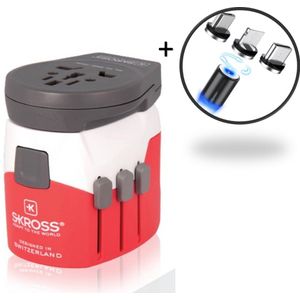 SKROSS EKD2229 Wereldstekker Reisstekker met 3 poorten USB kabel 3 in 1 Magnetisch