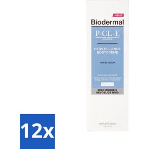12 x Biodermal P-CL-E Herstellende Bodycrème 200 gr - Droge Huid - Gevoelige Huid - Herstellende Bodycrème - Intensieve Hydratatie - Vochtbalans