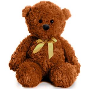 Teddybeer Polly (Bruin met Gouden Strik) Pluche Knuffel 30 cm {Knuffelbeer Speelgoed Teddy Bear voor Kinderen Jongens Meisjes Baby Knuffeldier Pop Love Liefde Valentijnsdag I Love You Hartje Luxe Reuze Teddy Plush Knuffels}