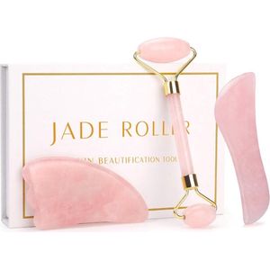 Gezichtsmassage Set van 3 Jade Rollers met Rozenkwarts - Natuurlijke Anti-Aging Gereedschap voor Gezicht, Hals en Ogen