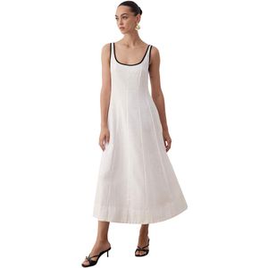 Trendyol Ecru Linnen Effen Midi Geweven Jurk Twoss25El00895